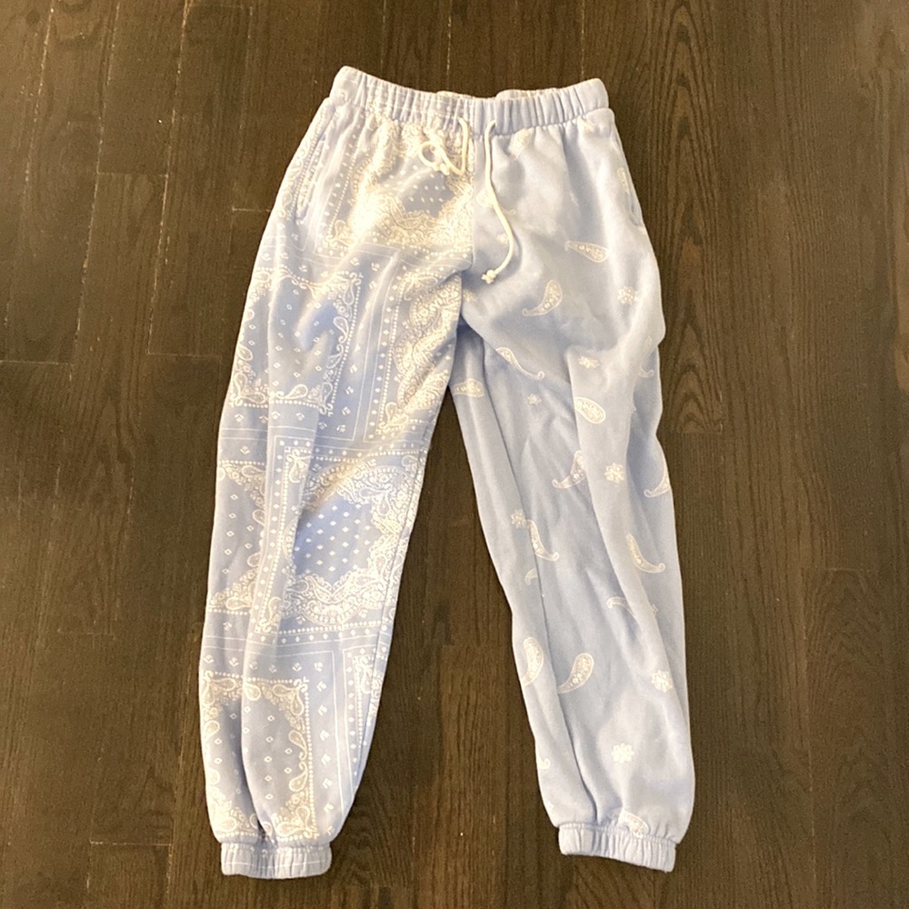 Size small, Blue and White bandeau sweatpants from PacSun